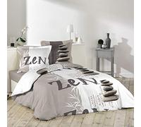 Douceur d'Intérieur 1641550 Zen - Juego de cama con 2 fundas de almohada (algodón, 240 x 220 cm), multicolor