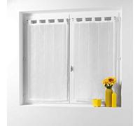 Douceur d'Intérieur - Dos Cortinas Linahe con presillas y borlas, poliéster, Tipo felpilla con Textura de Arena, poliéster, Blanco, 160x60 cm