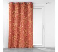 Douceur d'Intérieur Suavidad Interior, Cortina con Ojales (140 x 260 Cm) Belflor Terracotta/Oro, Poliéster Impreso Metálico