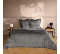 Douceur d'Intérieur Velina - Juego de Cama, con 3 Piezas, 240 x 220 cm, Antracita, Terciopelo Liso