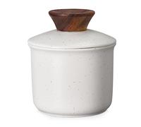 DOWAN Mantequera de Nueva Porcelana China con Tapa - 200 ML - para una Mantequilla Suave, Fresca y Untable - Apto para Lavavajillas - Blanco Vainilla