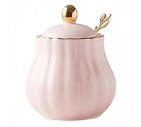 Dowbom Azucarero con tapa y cuchara, azucarero de porcelana de color sólido, olla de sal, para cafetería, restaurante (rosa, 10 onzas)