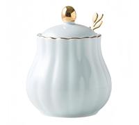 Dowbom Azucarero con tapa y cuchara, azucarero de porcelana de color sólido, olla de sal, para cafetería, restaurante (azul, 10 onzas)