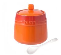Dowbom Azucarero de porcelana de color sólido, para barra de café, azucarero con tapa y cuchara (naranja, 10 onzas)