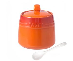 Dowbom Azucarero de porcelana de color sólido, para barra de café, azucarero con tapa y cuchara (naranja, 10 onzas)