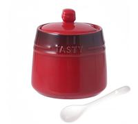 Dowbom Azucarero de porcelana de color sólido, para barra de café, azucarero con tapa y cuchara (rojo, 10 onzas)