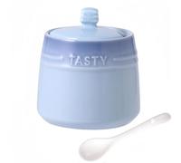 Dowbom Sal, azucarera de porcelana de color sólido, para barra de café, azucarero con tapa y cuchara (azul, 10 onzas), DB-TG-011