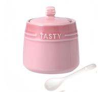 Dowbom Sal, azucarera de porcelana de color sólido, para barra de café, azucarero con tapa y cuchara (rosa, 10 onzas), DB-TG-011
