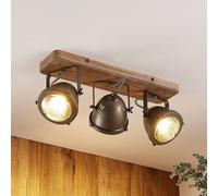 Downlight Farovi de Lindby, negro, 44 cm, 3 luces, madera, GU10
