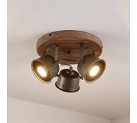 Downlight Rubinjo de Lindby, Ø 31 cm, 3 luces, madera, GU10