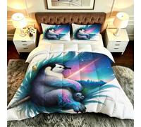 Dozrmey Edredón Cama 180, 240x260 cm, Plumas Azules, DQ4848 | con 2 Fundas de Almohada, 3 Unidades, Tamaño King, Suave y Ligero, Regalo para Cualquier Ocasión, para Mujer Hombre