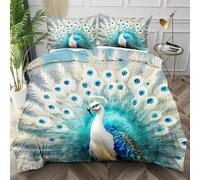 Dozrmey Funda Nórdica Cama 150 Pavo Real Azul, Funda Nórdica 220x240 de Microfibra con Cremallera Oculta, Juego de Ropa de Cama Impreso 3D con 2 Fundas de Almohada para Dormitorio,AW5147