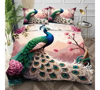 Dozrmey Funda Nórdica Cama 90 Pavo Real Rosa, Suave Ropa de Cama de Microfibra con 2 Fundas de Almohada, Juego de Cama 135x200 con Cremallera Oculta para Niños, Niñas,AW4886