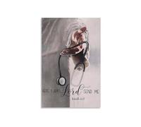 DQFOCPHHAA Faith Based Nurse Gift Here I Am Lord Send Me Inspirational Metal Sign for Office Home Decor 8 X 12 in