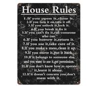 DQFOCPHHAA House Rules Metal Tin Sign Be Kind Be Honest Be Home for Dinner Inspirational Sign for Entryway 8 X 12 in