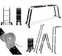 DRABEST - Escalera Articulada 4x3 Plegable de Aluminio y Acero - Carga Máxima 125 kg - Polivalente y Extensible - Tamaño: 0,32x0,98x0,25 m
