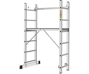 DRABEST Escalera de Aluminio 3 en 1 - Escalera de Tijera, Escalera Simple y andamio - 2x6 peldaños - Altura de Trabajo hasta 2,97 m - Plataforma 46x161x14 cm - Capacidad de Carga hasta 150 kg