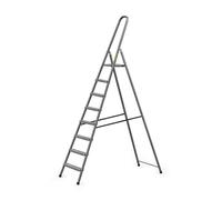 DRABEST - Escalera de Tijera - con 8 peldaños - Capacidad de Carga hasta 125 kg - 2,43 m de Largo - Altura de Trabajo 3,68 m - Escalera de Tijera - para el hogar, Trabajos de Pintura - Gris