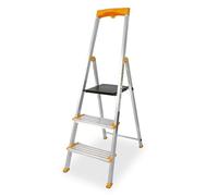 DRABEST Escalera de Tijera Plegable de 3 peldaños - Escalera de Aluminio - Robusta Escalera Plegable con repisa y peldaños Anchos - 120 mm - Escalera para Uso doméstico y Profesional - hasta 150 kg