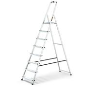 DRABEST Escalera de Tijera Plegable de 8 peldaños Escalera de Aluminio con Bandeja de Trabajo Escalera doméstica Capacidad de Carga hasta 125 kg Gancho Libre