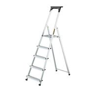 Drabest - Escalera doméstica - Escalera de Mano - 5 peldaños - Altura de Trabajo 2,97 m - Escalera de Mano Plegable de Aluminio, Carga máx. 125kg - con Plataforma de 25 x 26cm, Patas Antideslizantes