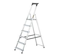 Drabest - Escalera doméstica - Escalera de Mano - 6 peldaños - Altura de Trabajo 3,19 m - Escalera de Mano Plegable de Aluminio, Carga máx. 125kg - con Plataforma de 25 x 26cm, Patas Antideslizantes