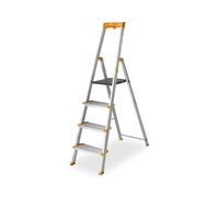 DRABEST Escalera Plegable de 4 peldaños - Escalera de Aluminio - Robusta Escalera Plegable con repisa y peldaños Anchos - 120 mm, Antideslizante - Escalera para Uso doméstico y Laboral - hasta 150 kg
