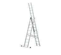 DRABEST Escalera Serie Pro de Aluminio Multiusos de 3 tramos Escalera de 3x10 peldaños Escalera combinada cargable hasta 150 kg - Altura de Trabajo 6,31 m - In anchos de cucharón