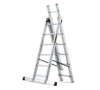 DRABEST Escalera Serie PRO de Aluminio Multiusos de 3 tramos escalera de 3x6 peldaños escalera combinada cargable hasta 150 kg - altura de trabajo 4,43 m