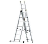 DRABEST Escalera Serie Pro de Aluminio Multiusos de 3 tramos Escalera de 3x7 peldaños Escalera combinada cargable hasta 150 kg - Altura de Trabajo 5,05 m