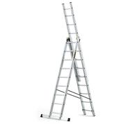DRABEST Escalera Serie Pro de Aluminio Multiusos de 3 tramos Escalera de 3x9 peldaños Escalera combinada cargable hasta 150 kg - Altura de Trabajo 5,83 m - In anchos de cucharón