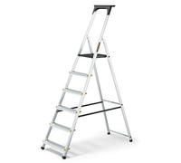 DRABEST Escalera Serie Pro Escalera de Aluminio 6 peldaños Escalera Plegable, doméstica con Estante Capacidad de Carga hasta 150 kg
