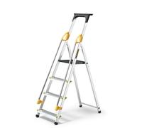 DRABEST Escalera serie PRO escalón plegable de aluminio 4 peldaños Escalera plegable con pasamanos de seguridad con capacidad de carga de hasta 150 kg