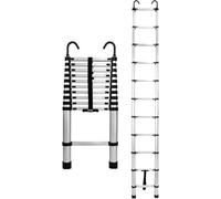 Drabest Escalera Telescópica de Aluminio con Ganchos de Fijación - Extensible, Plegable de Aluminio - 11 peldaños - Altura 3,2m