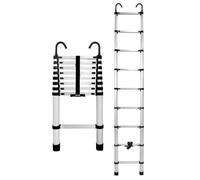 Drabest Escalera Telescópica de Aluminio con Ganchos de Fijación - Extensible, Plegable de Aluminio - Multifuncional - 9 Peldaños - Altura 2,6 m