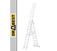 DRABEST - Home - Escalera de Aluminio - 3x11 peldaños - Longitud máx. 5,64 m - Altura de Trabajo máx. 6,55 m - hasta 6,55 m. Altura de Trabajo 6,55 m - hasta 150 kg - 3 tramos