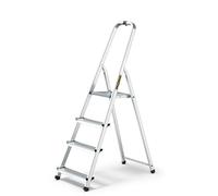 DRABEST Inicio Escalera de Aluminio de 4 Peldaños - Construcción Robusta, Diseño Seguro, Capacidad 125 Kg - Construcción Robusta - Pies Antideslizantes - Pasamanos de 60 cm - 0,43 x 1,45 x 0,75 m