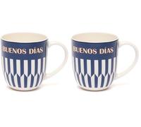 DRAEGER PARIS 1886 - Taza de Cerámica con Mensaje Buenos Días, 320ml - Diseño Chic en Azul o Rosa, Detalle en Oro Caliente - Elegancia y Estilo para Tu Café - Calidad Icónica desde 1886 (Paquete de 2)