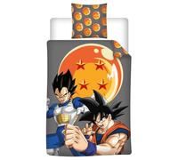 Dragon Ball Funda Nórdica Cama 90 140x200 + Funda Almohada 65x65 Gris Niño | Ropa de cama reversible individual | Duelo amistoso Goku contra Vegeta | Motivo bolas de dragón | Manga oficial