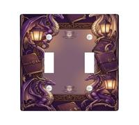 Dragon - Placa de cubierta de interruptor de doble luz, libro de farol gótico de fantasía, color violeta otoño, plástico tamaño estándar, placas de interruptor de pared, detalles para nuevo