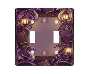 Dragon - Placa de cubierta de interruptor de doble luz, libro de farol gótico de fantasía, color violeta otoño, plástico tamaño estándar, placas de interruptor de pared, detalles para nuevo