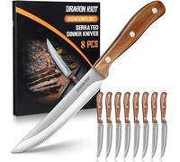 DRAGON RIOT Juego De 8 Cuchillos Para Carne, Cuchillo Para Carne Con Mango De Madera, Juego De Cuchillos De Mesa Con Embalaje De Regalo