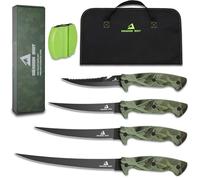 DRAGON RIOT Set de cuchillo fileteador, que incluye 4 cuchillo deshuesador profesionales. Cuchillo de pesca de acero inoxidable muy afilado, con bolsa de almacenamiento y herramienta de afilado.