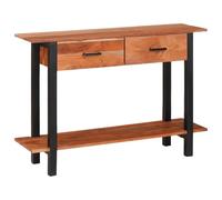 Drainlyn Mesa consola de madera de acacia marrón y negro, 110 x 30 x 75 cm, con 2 cajones, 1 estante, espacio de almacenamiento para pasillo, salón, oficina y decoración moderna