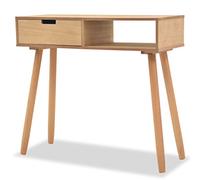 Drainlyn Mesa consola de madera de pino maciza con tablero de fibra de densidad media, 80 x 30 x 72 cm, cajón, marrón, mesa auxiliar para salón, pasillo, balcón, mesa de almacenamiento con espacio de