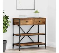 Drainlyn Mesa consola marrón 75 x 34,5 x 75 cm madera con 2 cajones y 2 estantes, mesa auxiliar para pasillo, espacio de almacenamiento, madera y metal, interior