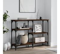 Drainlyn Mesa consola marrón efecto roble de madera, marco de metal, 102 x 29 x 75 cm, mesa auxiliar para pasillo, salón, dormitorio, con espacio de almacenamiento