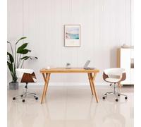 Drainlyn Silla de oficina giratoria blanca con madera curvada y piel sintética, silla ergonómica de escritorio con respaldo ajustable y ruedas, cómodo sillón ejecutivo para oficina, oficina en casa