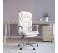 Drainlyn Silla de oficina reclinable de piel sintética blanca ergonómica ajustable con ruedas y reposabrazos para oficina, oficina en casa, juegos, ordenador, escritorio, soporte lumbar, reposacabezas