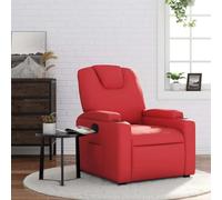 Drainlyn Sillón de relax de piel sintética roja con función reclinable manual, respaldo ajustable hasta 135 grados, marco de madera y metal, cómodo acolchado, práctico soporte para bebidas y bolsillo
